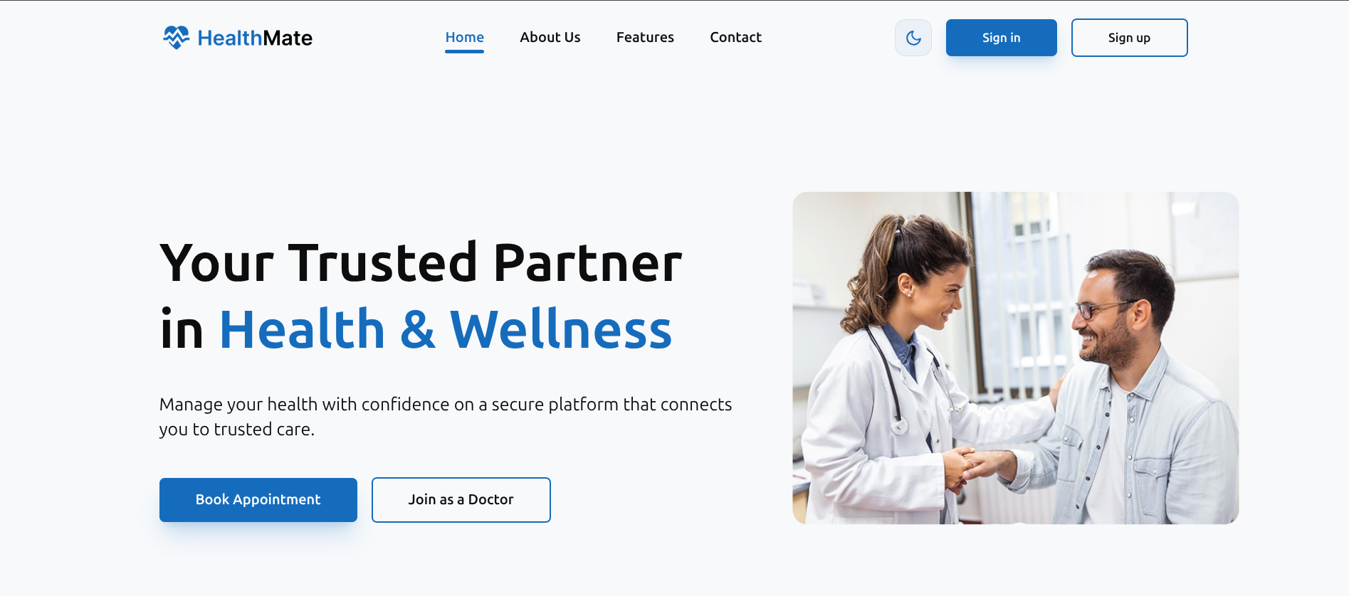 HealthMate healthcare platform dashboard