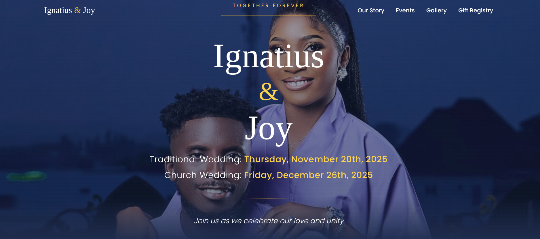 Wedding website homepage